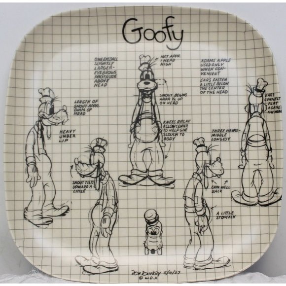 Disney Artist Sketch Bamboo Plates 4 Piece Set Mickey Mouse Goofy Square Grid - Picture 5 of 9